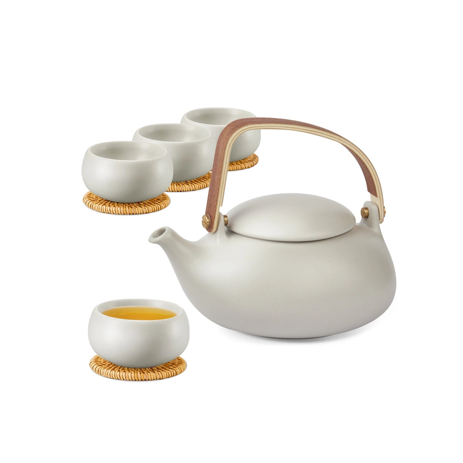 Japanese 27 Oz Infuser Teapot with 4 Cups & Coasters Set Gray