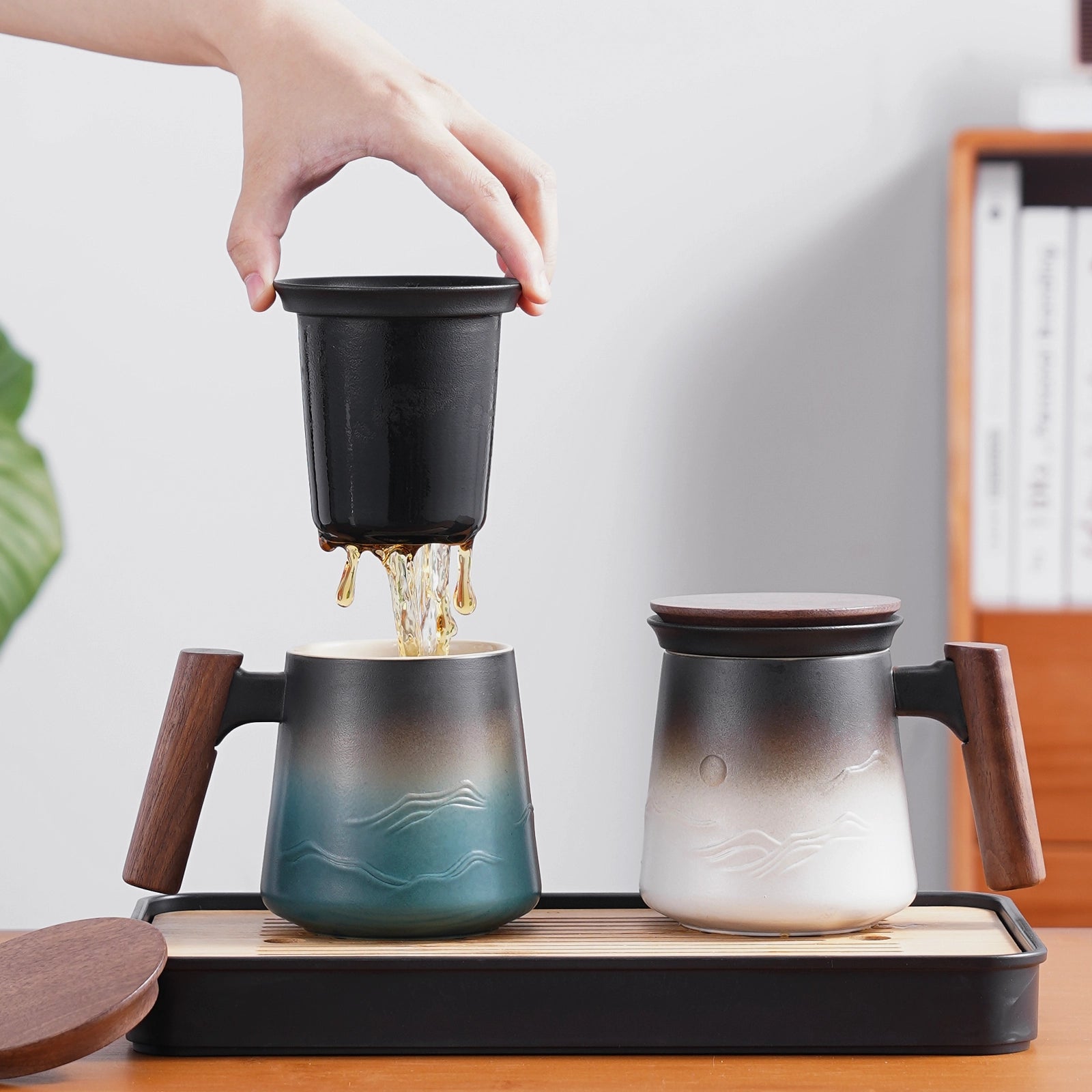 14.5oz-zensliving-steeping tea mug with infuser-gift for tealover-green