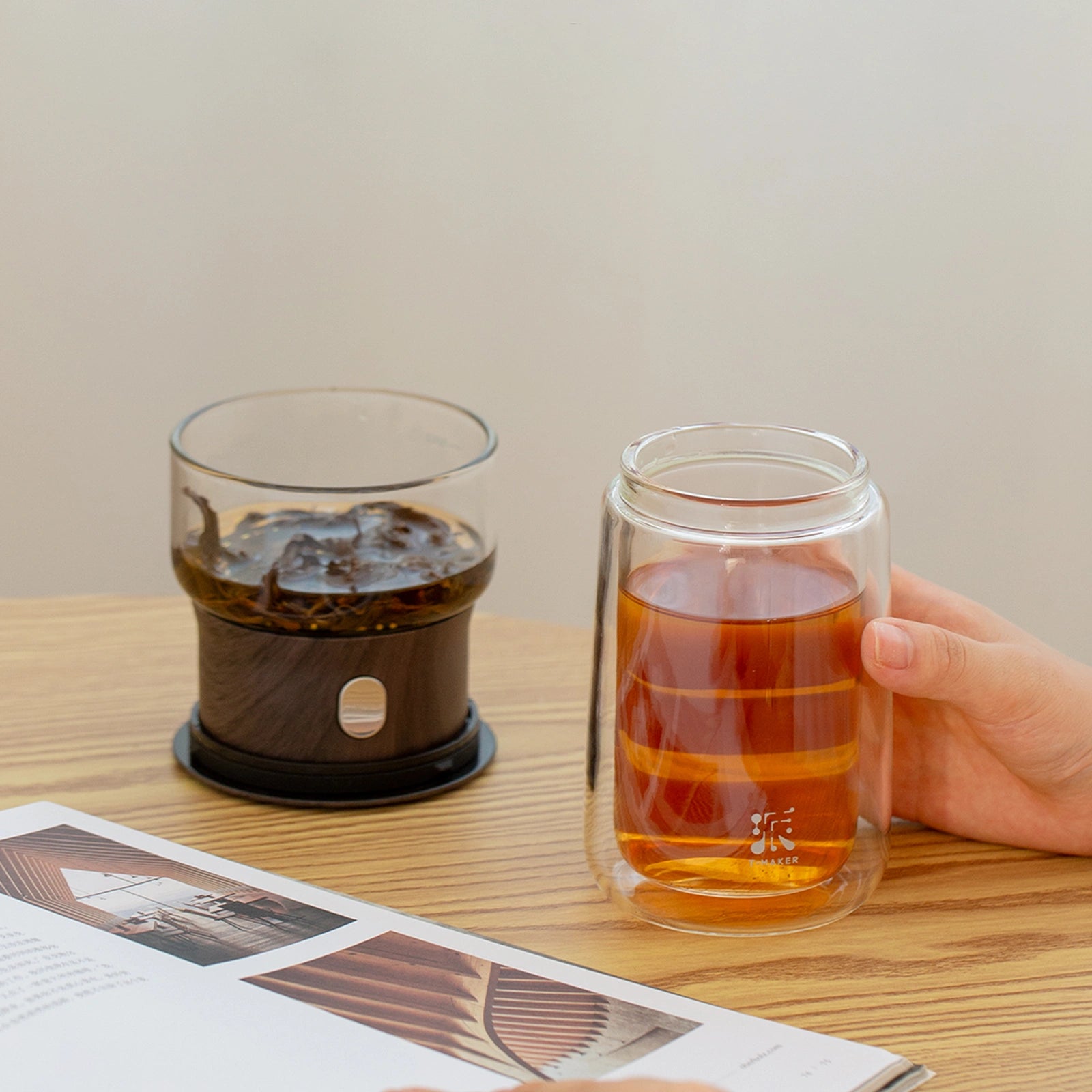 Smart Tea Maker with 9 Oz Tea Cup & Portable Bag Walnut