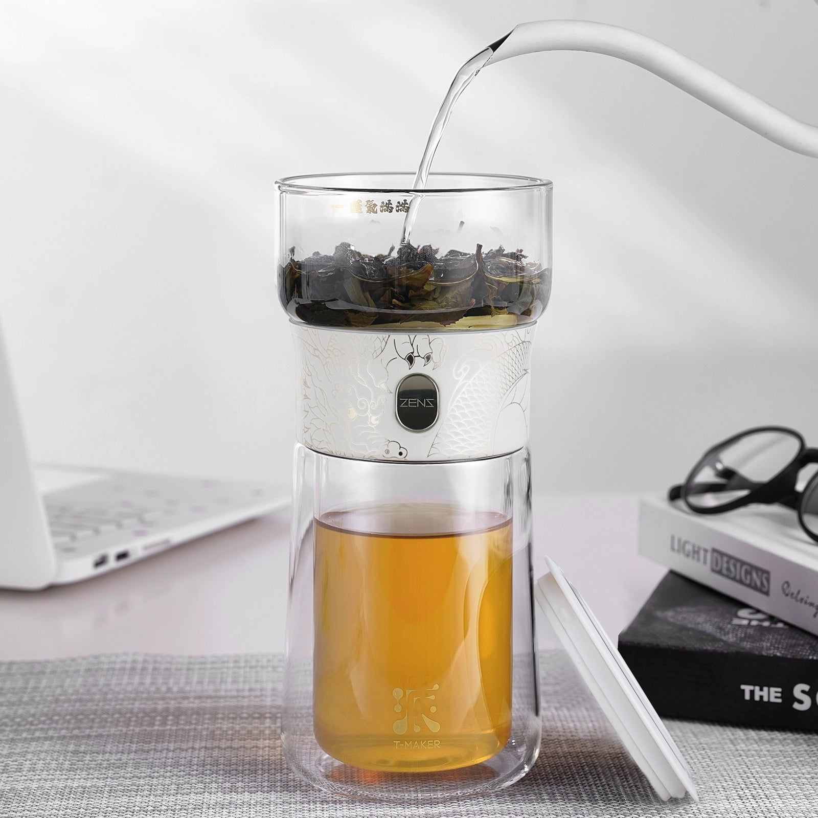 Smart Tea Maker with 9 Oz Tea Cup & Portable Bag White Dragon