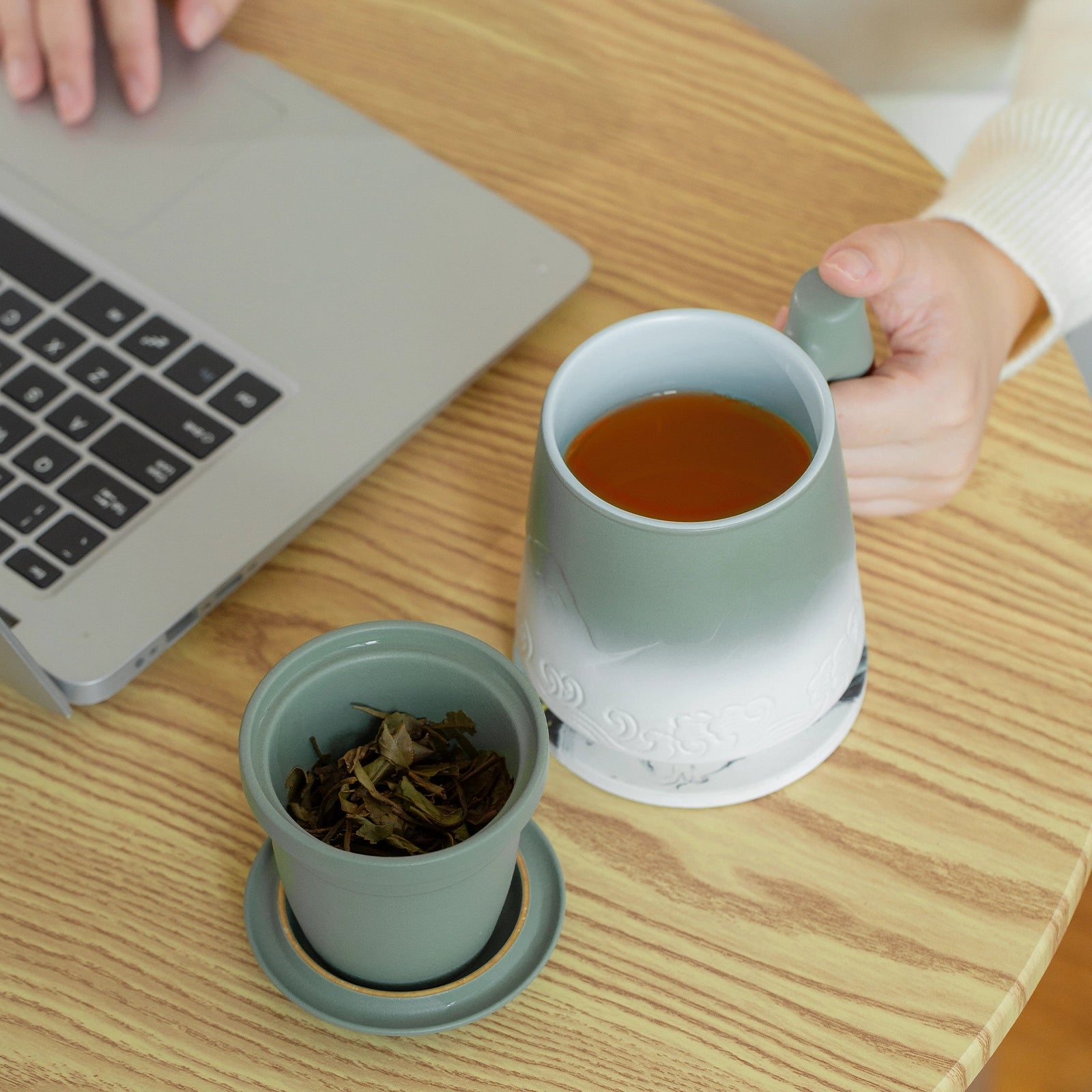 Tea Infuser Mug & Coaster 15 Oz