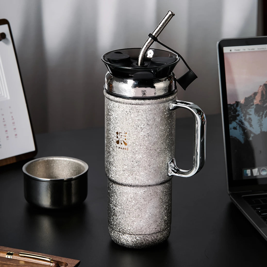 20 Oz On-the-Go Pure Titanium Tea Tumbler Vacuum Insulated Silver