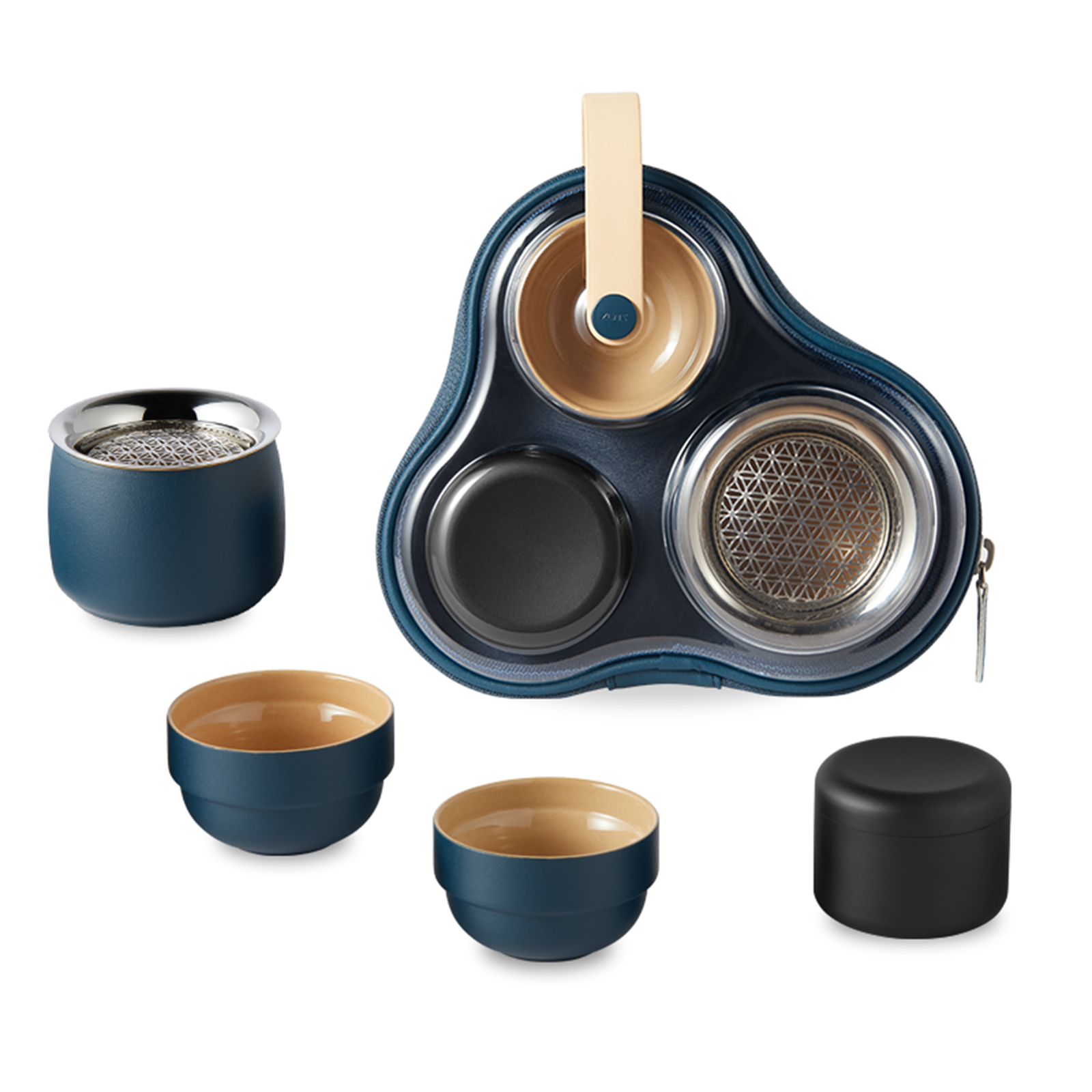 ZENS Mobile Moon Express Series Bright Moon Plus Ceramic Travel Tea Set - Navy Blue