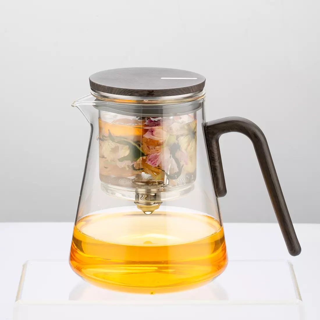Magnetic Tea Pot 27 Oz with Infuser Wood Handle Black Walnut