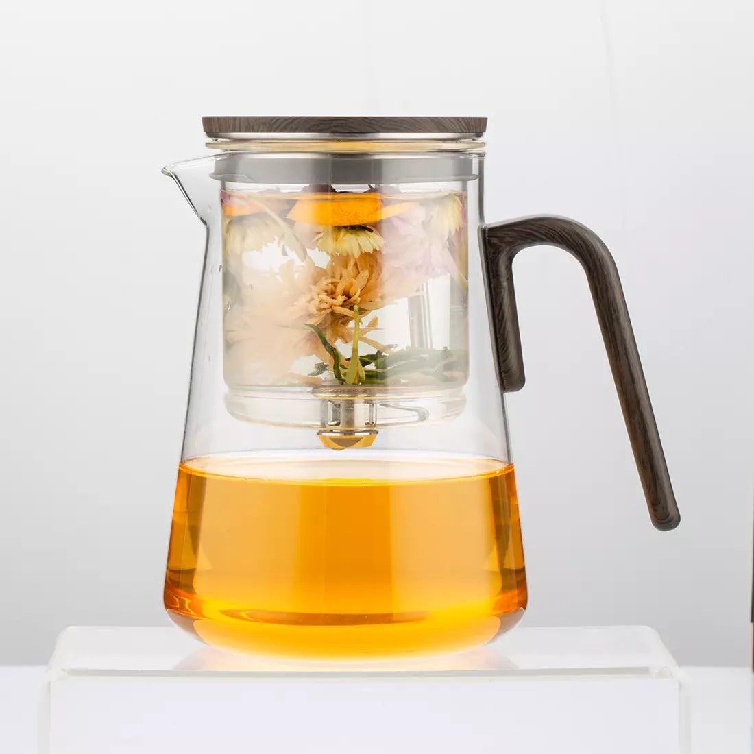 Magnetic Tea Pot 33.9 Oz with Infuser Wood Handle Black Walnut