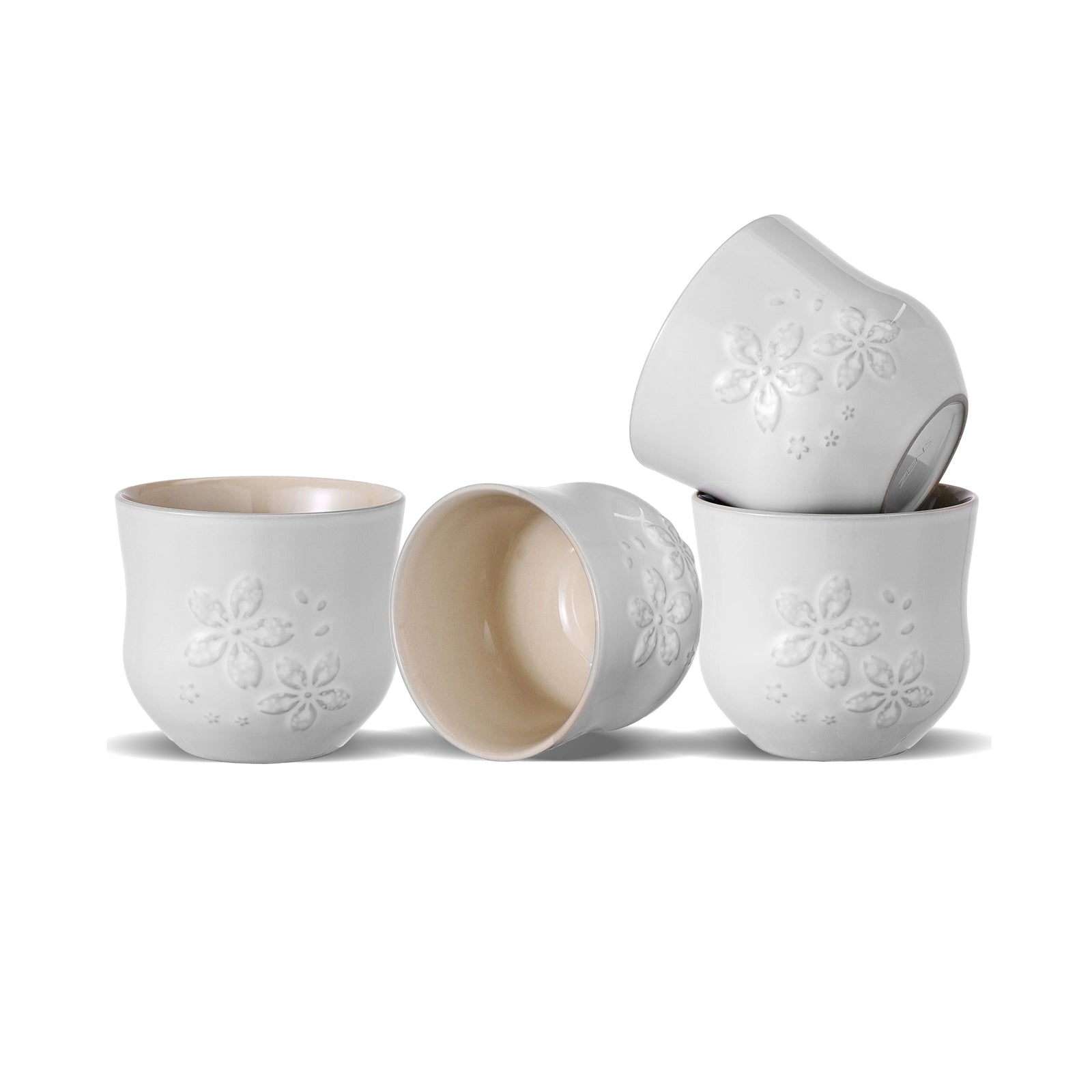 Matte Japanese Tea Cups Set 6.8 Oz Sakura Design White