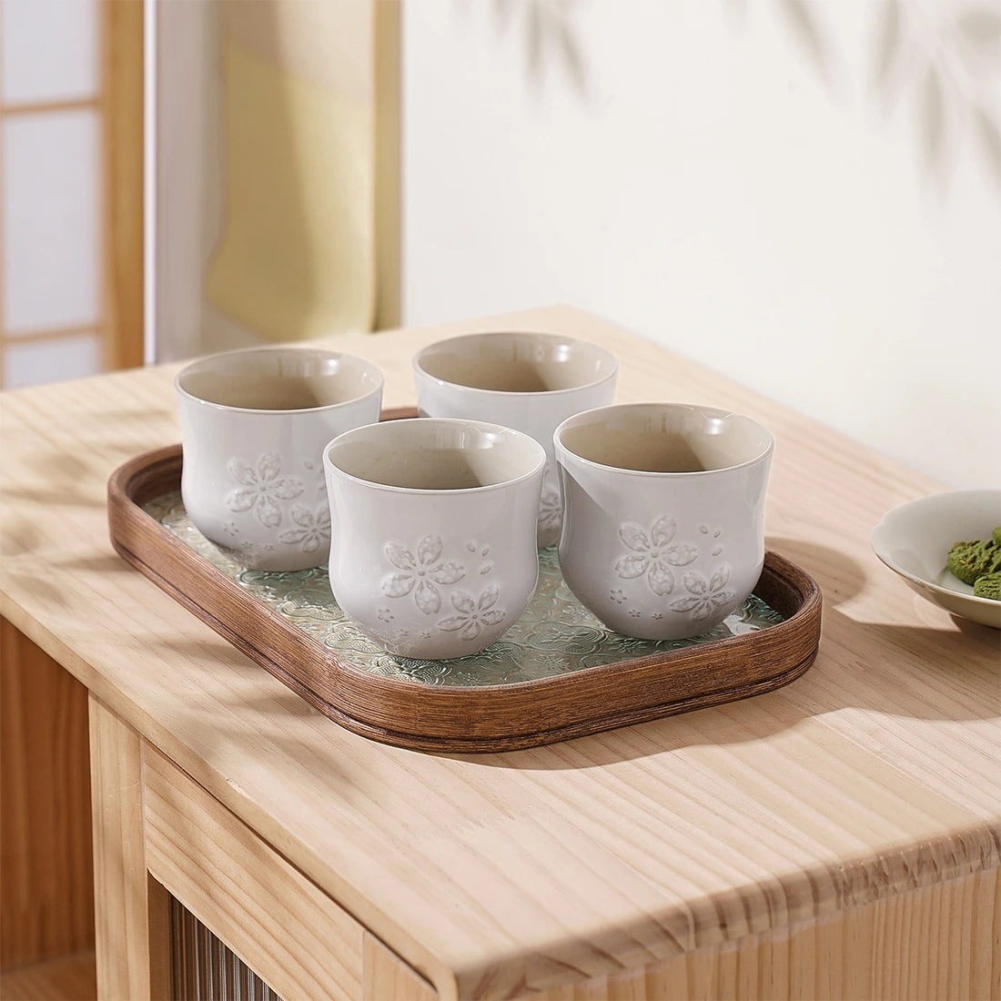 Matte Japanese Tea Cups Set 6.8 Oz Sakura Design White