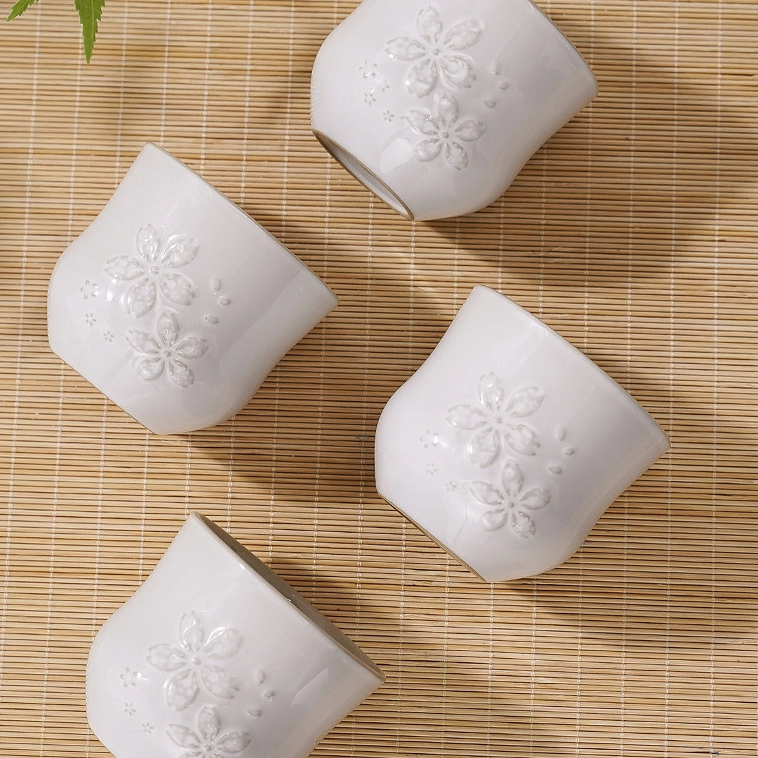Matte Japanese Tea Cups Set 6.8 Oz Sakura Design White