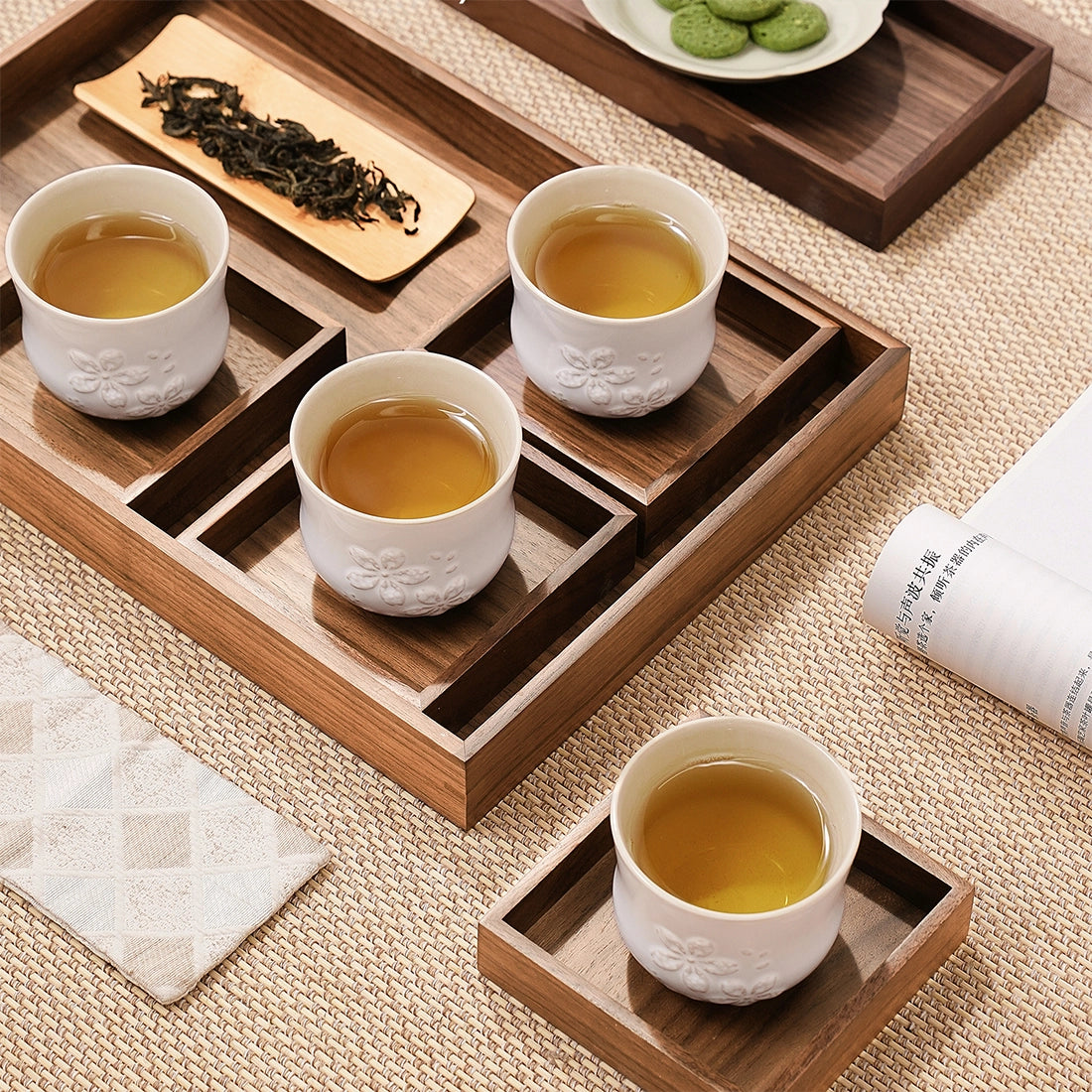 Matte Japanese Tea Cups Set 6.8 Oz Sakura Design White