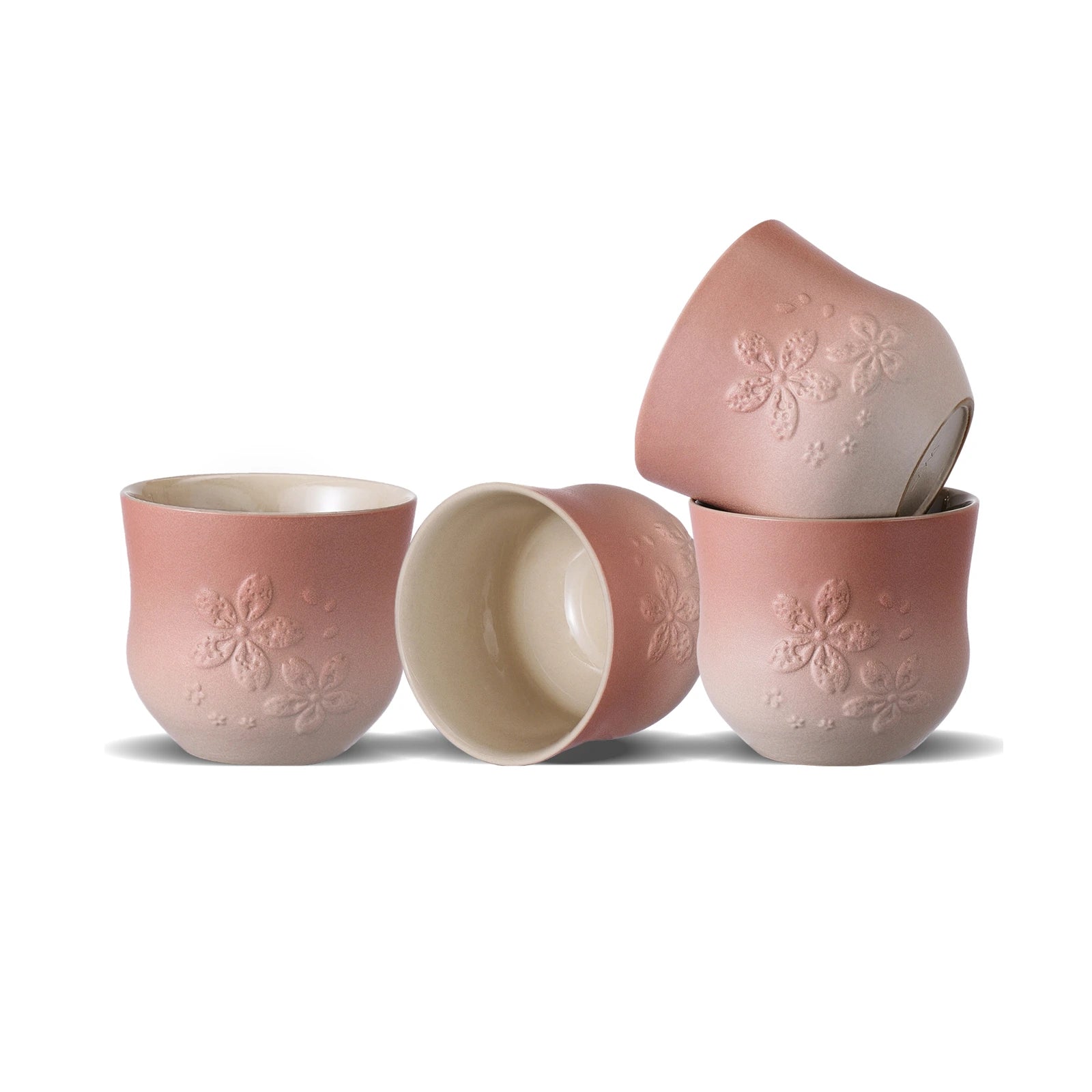 Matte Japanese Tea Cups Set 6.8 Oz Sakura Design Pink