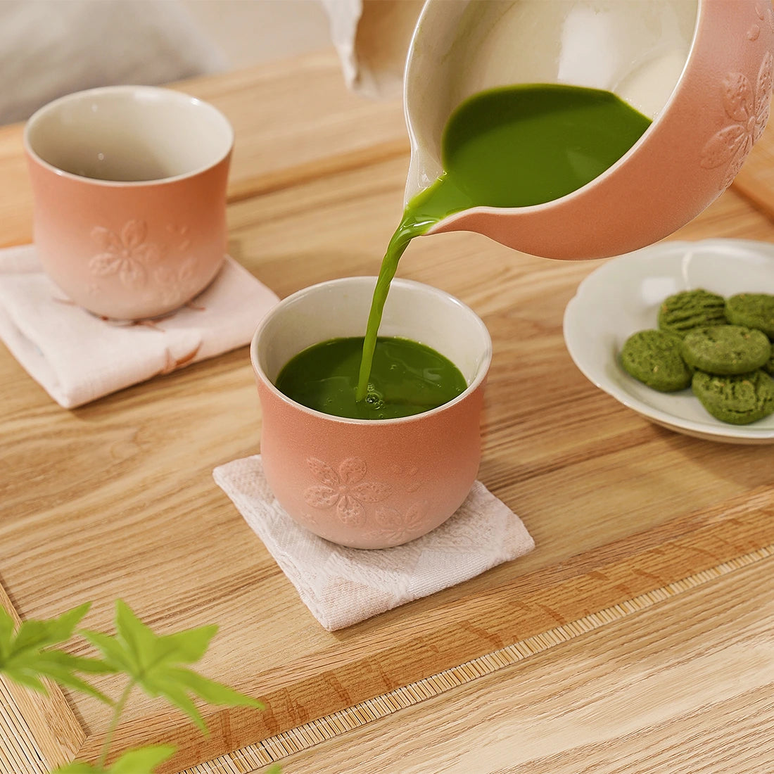 Matte Japanese Tea Cups Set 6.8 Oz Sakura Design Pink