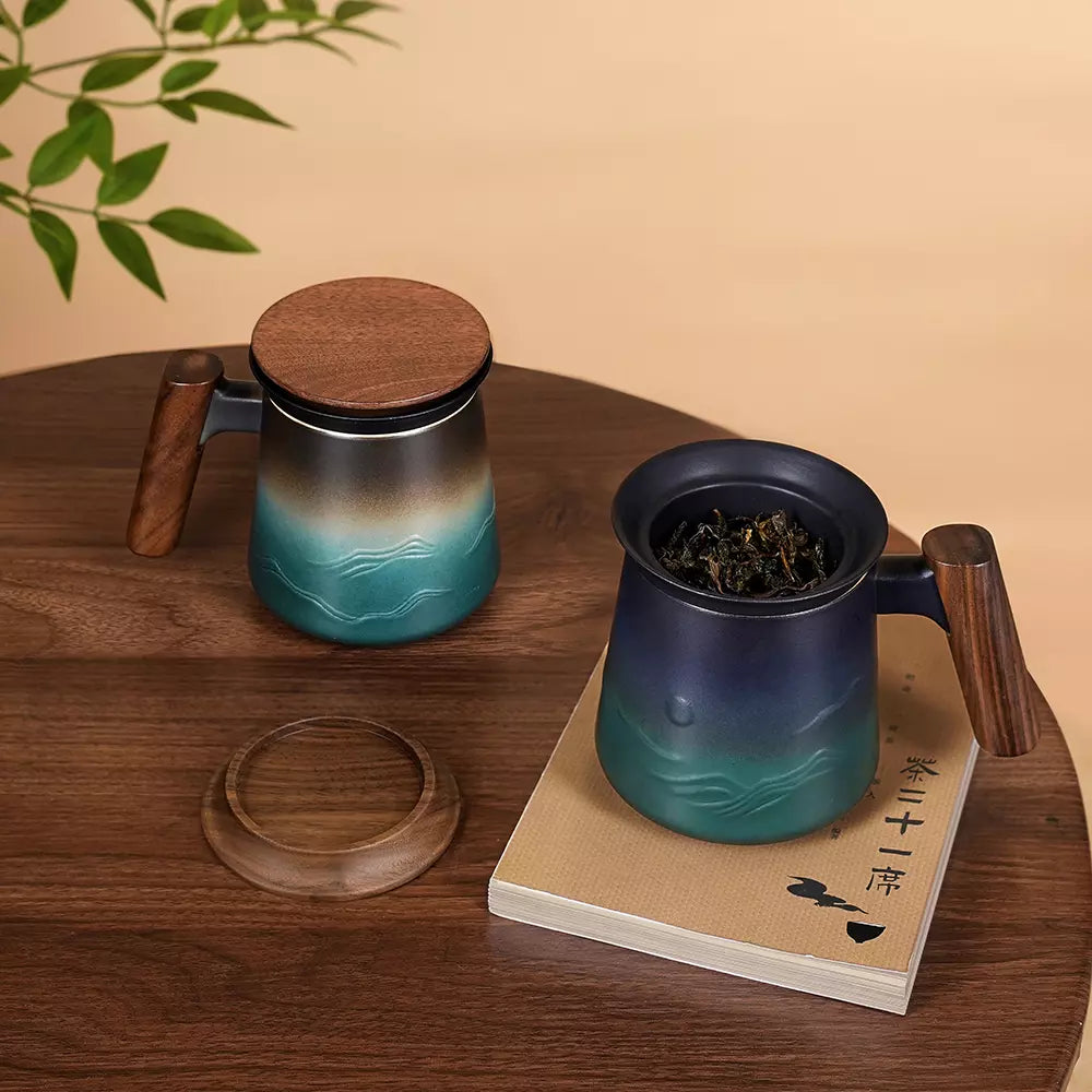 Tea Strainer Cup & Infuser 14.5 Oz Black & Army Green