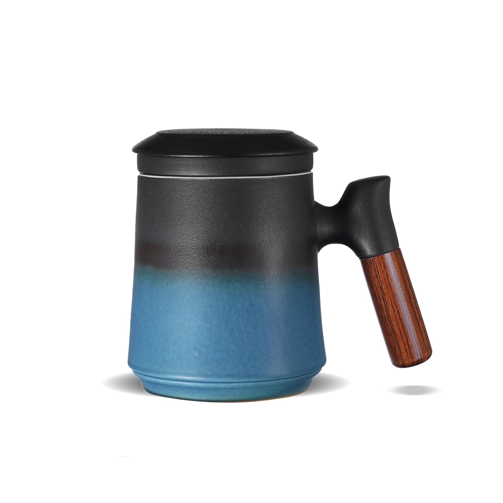 Ceramic Tea Infuser Cup 14 Oz Gradient Black Blue