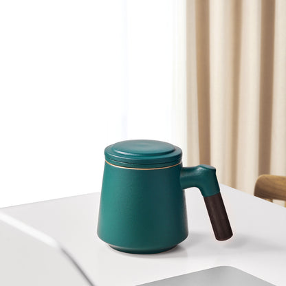 Matte Ceramic Tea Infuser cup 14.5 Oz Dark Green