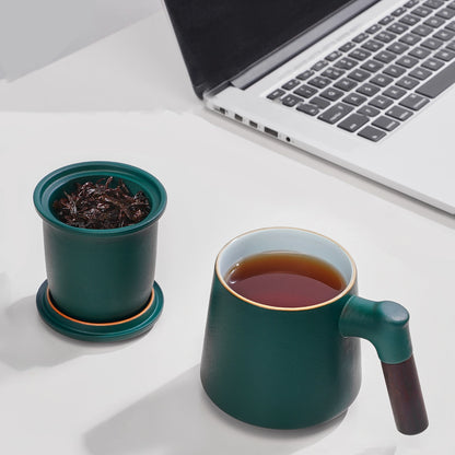 Matte Ceramic Tea Infuser cup 14.5 Oz Dark Green