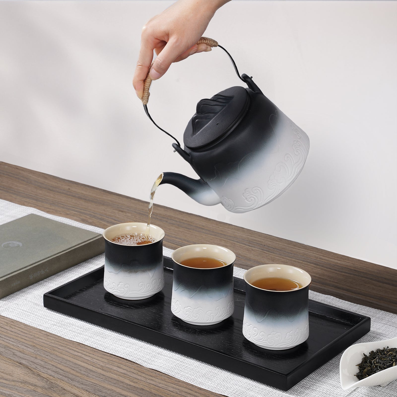 ZENS Gradient Embossed Mountain View Ceramic Tea Set