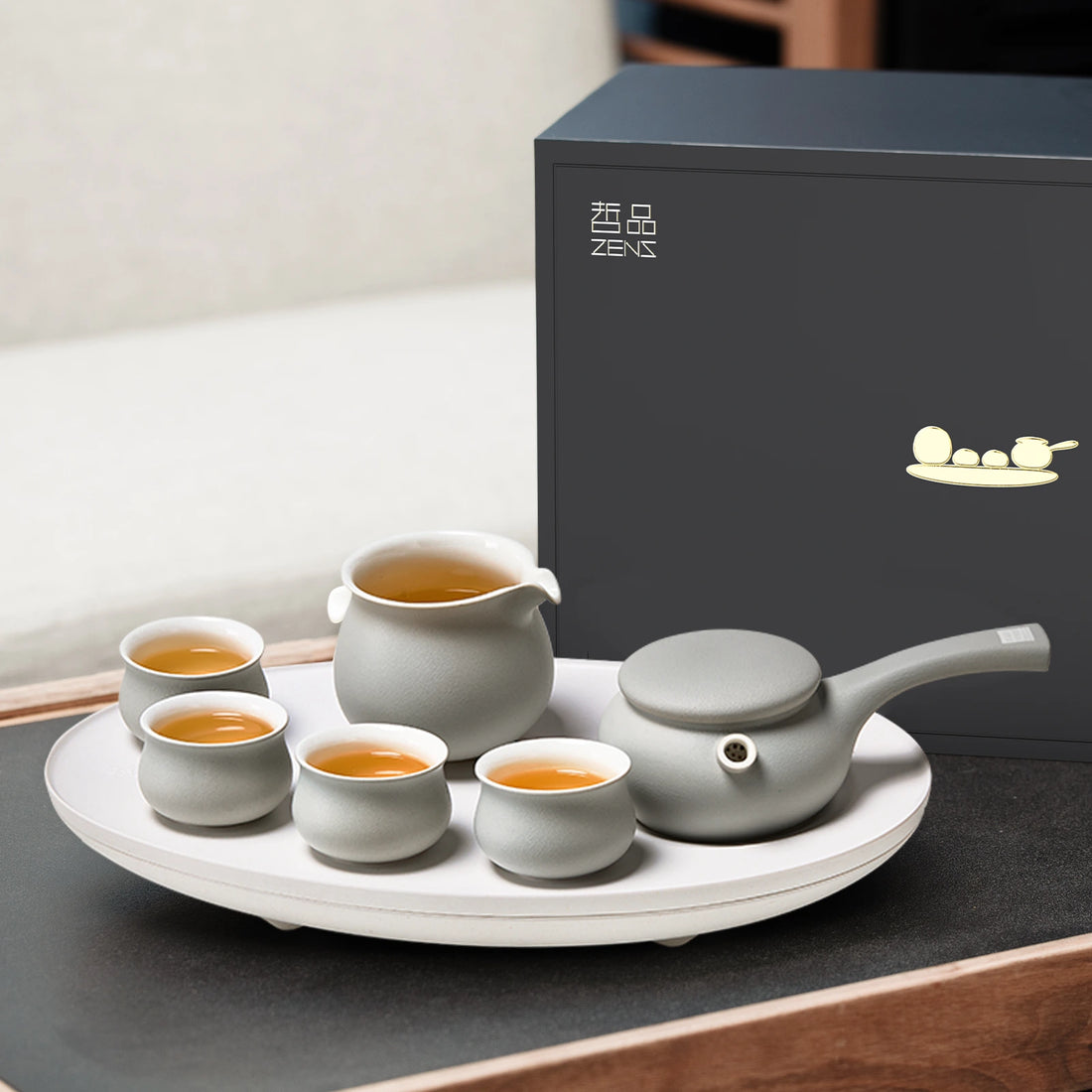 ZENS Matte Gray Ceramic Traditional Kongfu Tea Set