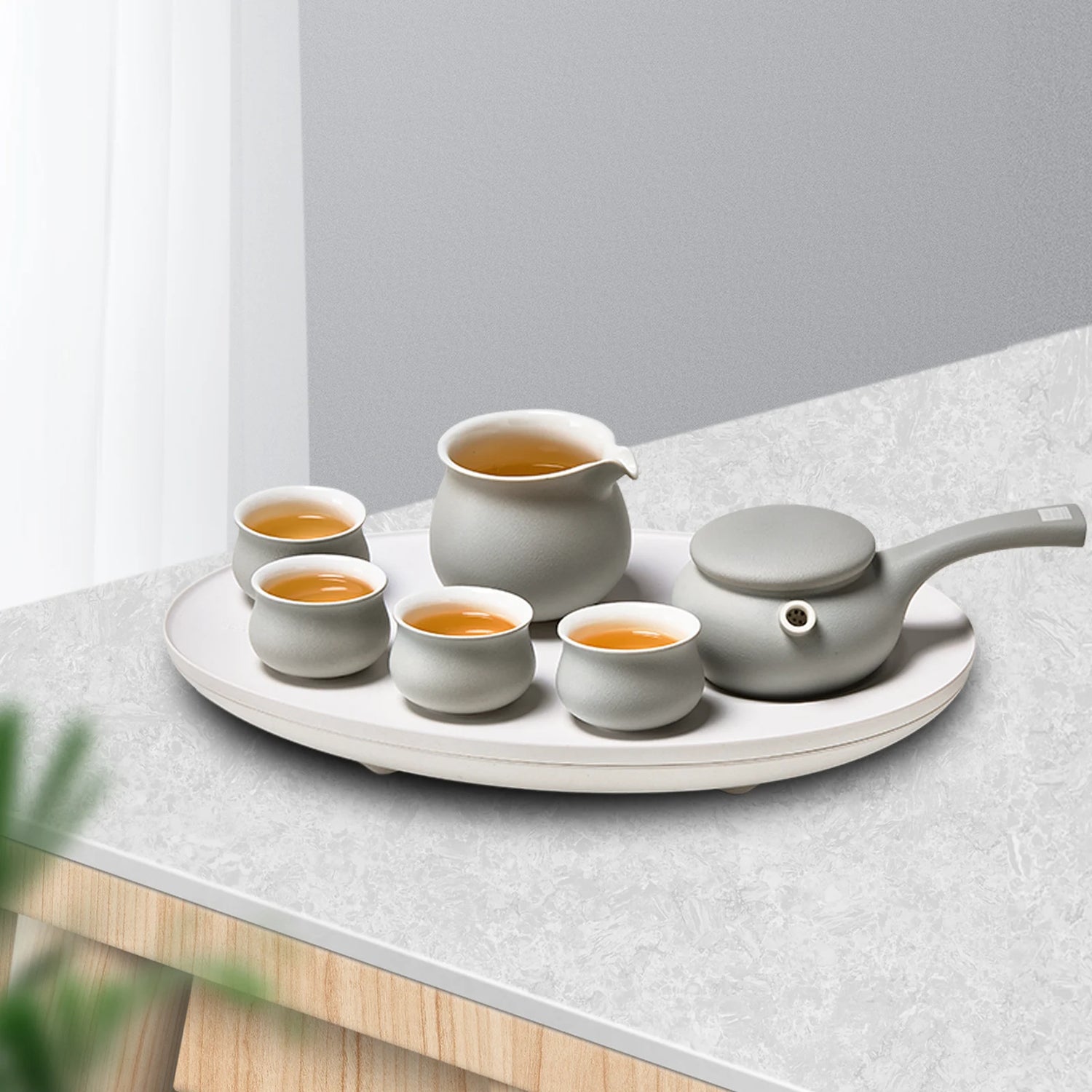 ZENS Matte Gray Ceramic Traditional Kongfu Tea Set