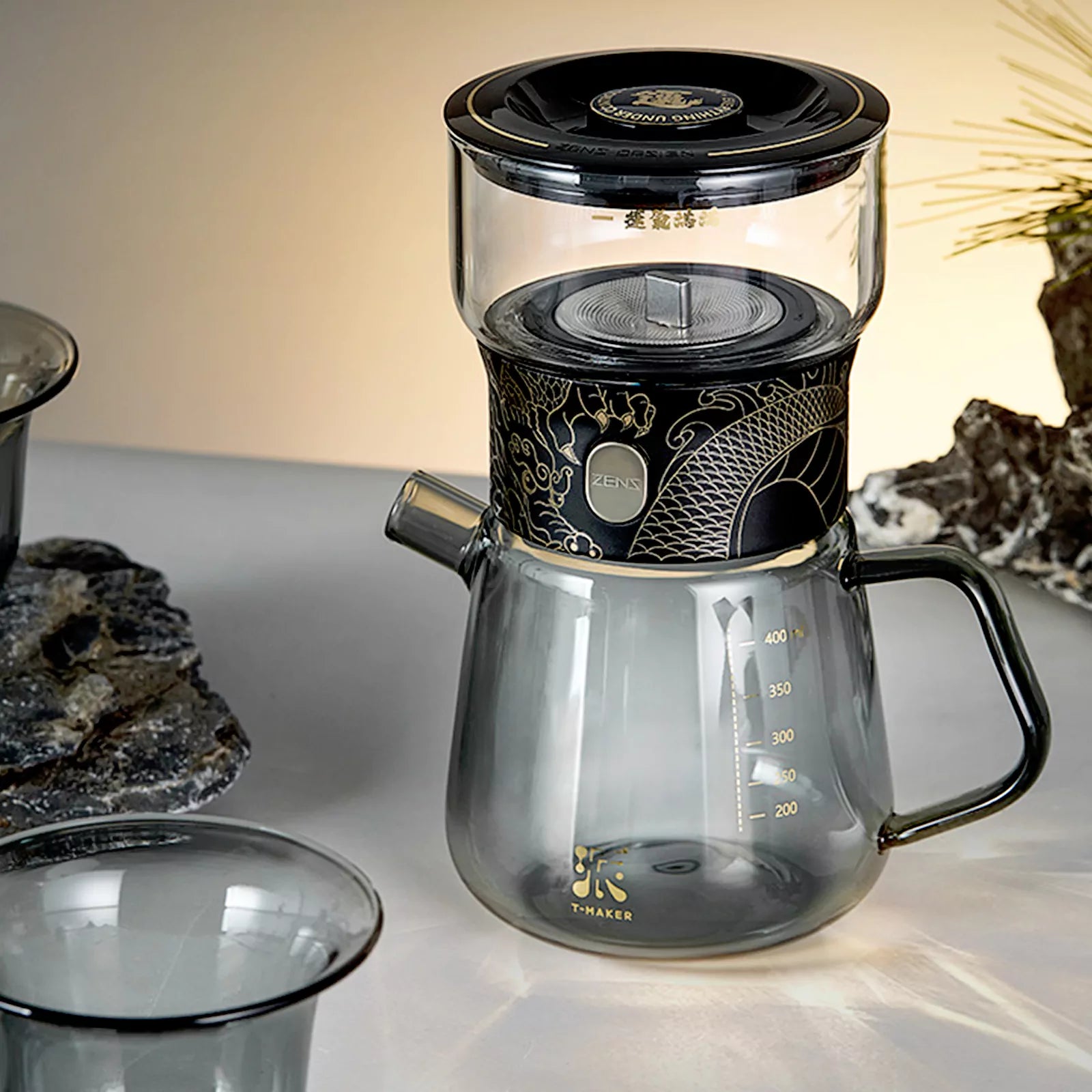 ZENS Semi-Automatic Glass Drip Teapot with 3 Tea Cup