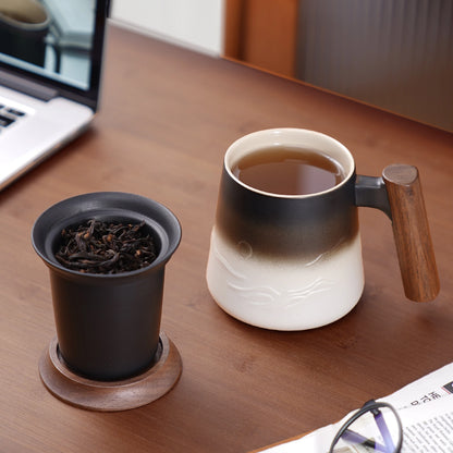 Tea Strainer Cup &amp; Infuser 14.5 Oz Embossed Black &amp; White