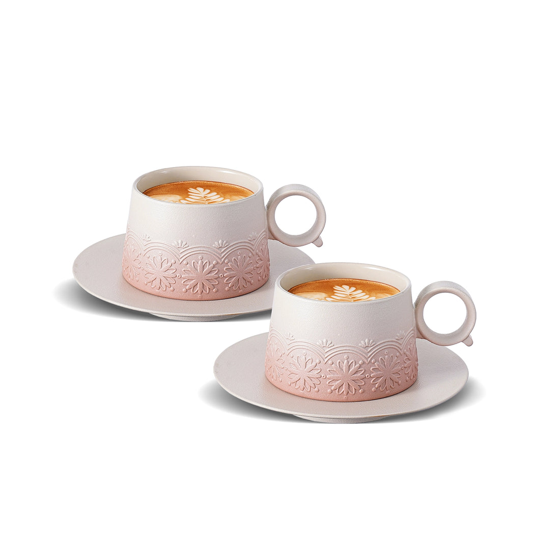 Matte Ceramic 7.3 oz Pink White Cappuccino Cup Set