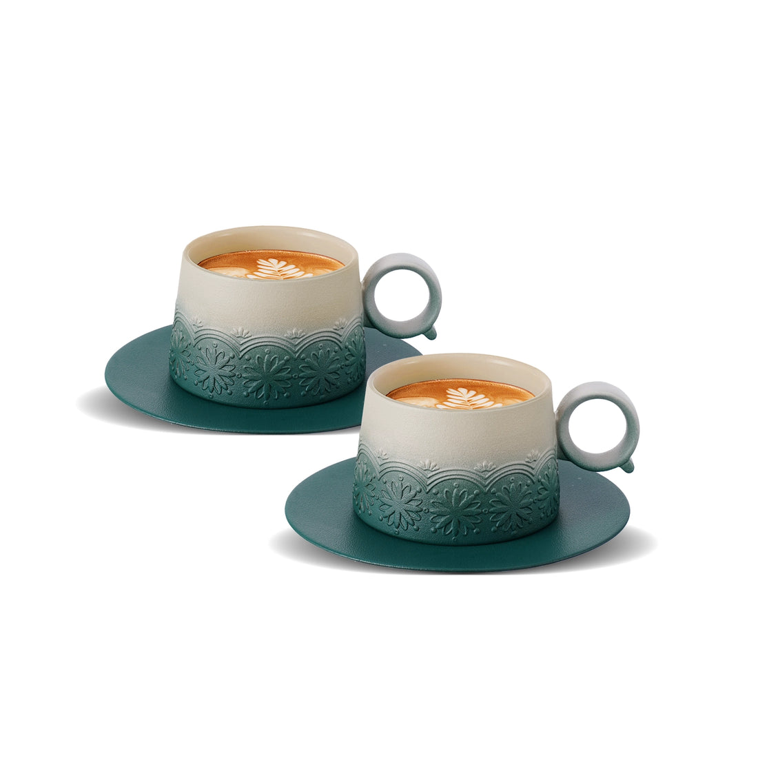 Matte Ceramic 7.3 oz Grey Green Cappuccino Mug Set