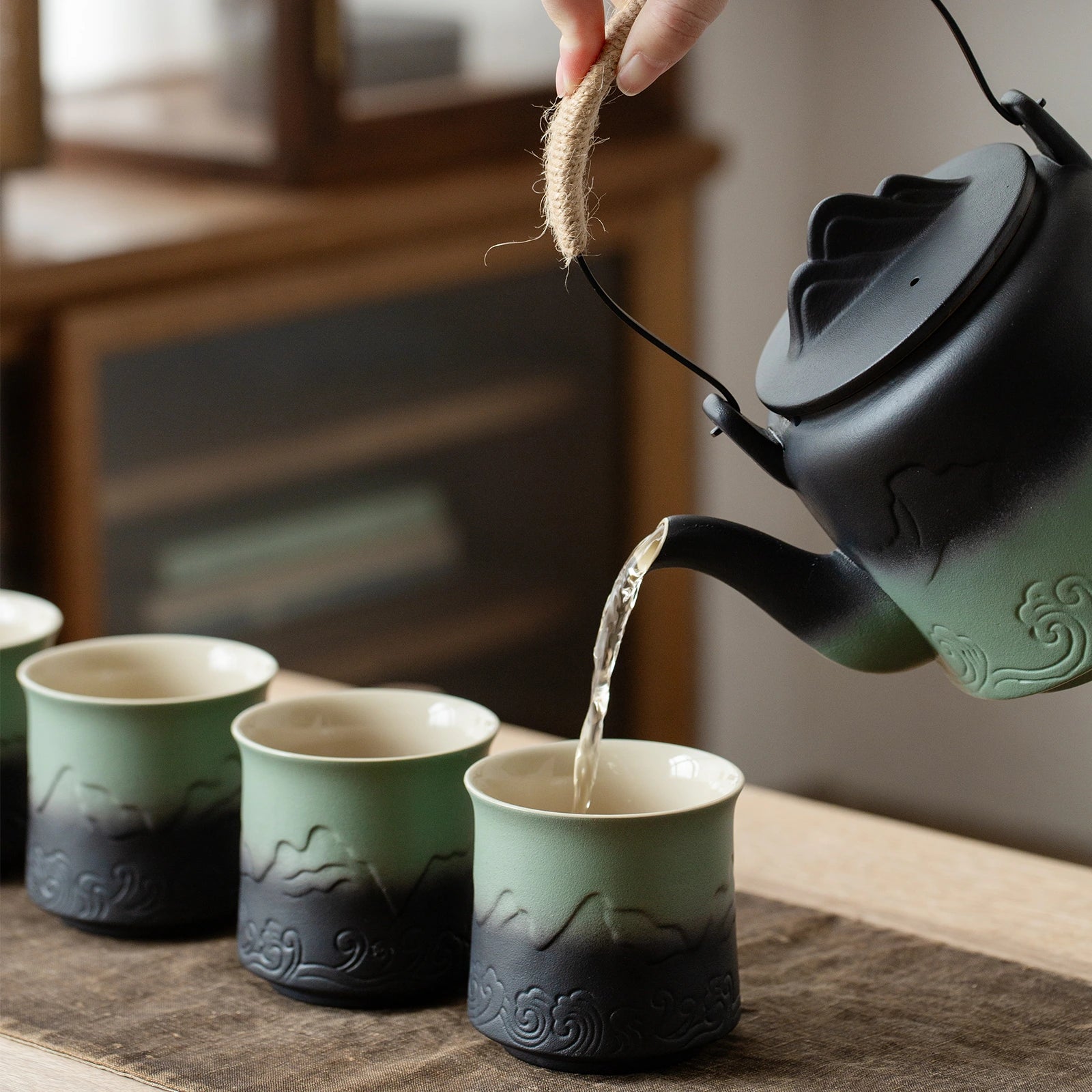 33oz Japanese Vintage Ceramic Infuser Teapot Black&amp;Green