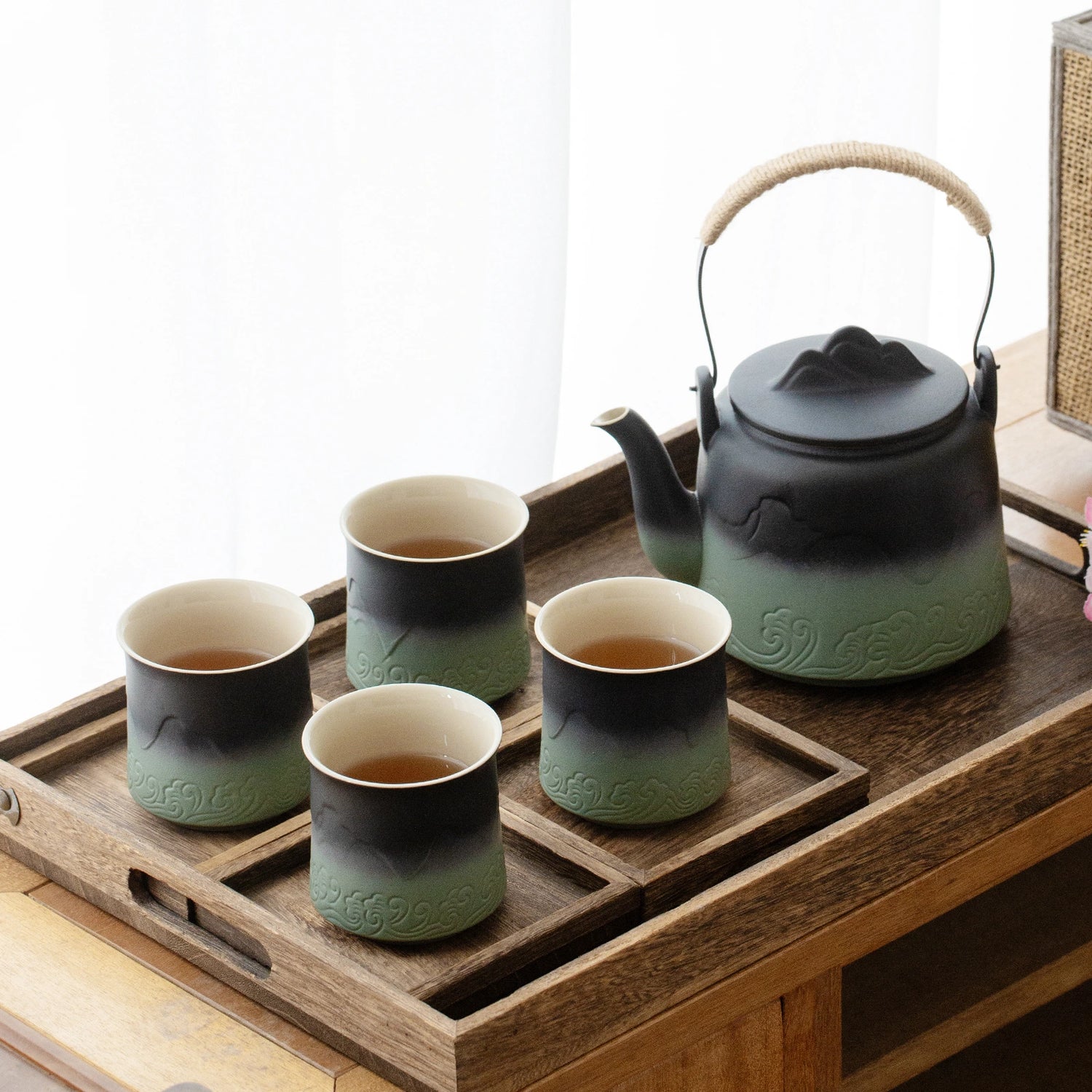 33oz Japanese Vintage Ceramic Infuser Teapot Black&amp;Green