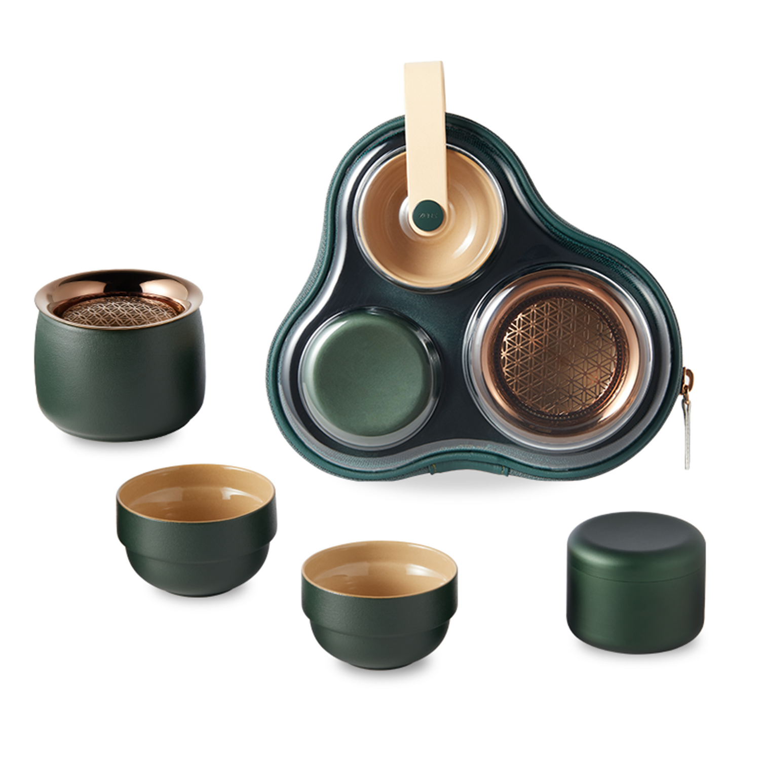 ZENS Mobile Moon Express Series Bright Moon Plus Ceramic Travel Tea Set - Pine Green