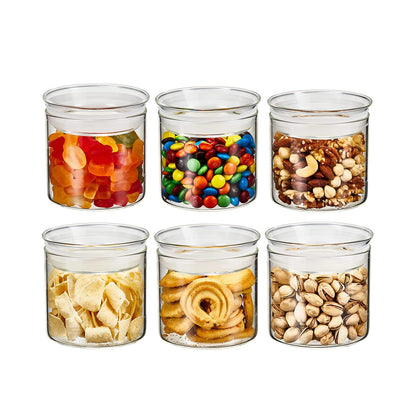 17Oz Small Glass 6 Jars Set Kitchen Cylinder Container