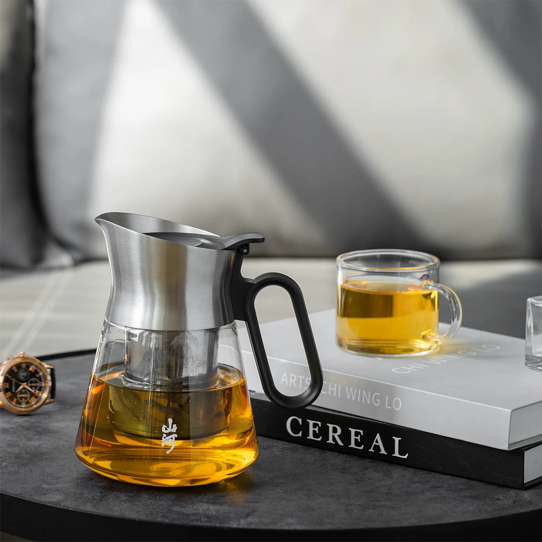 Glass Infuser Teapot 23 Oz with 2 Cups for Hot Tea Diffusers