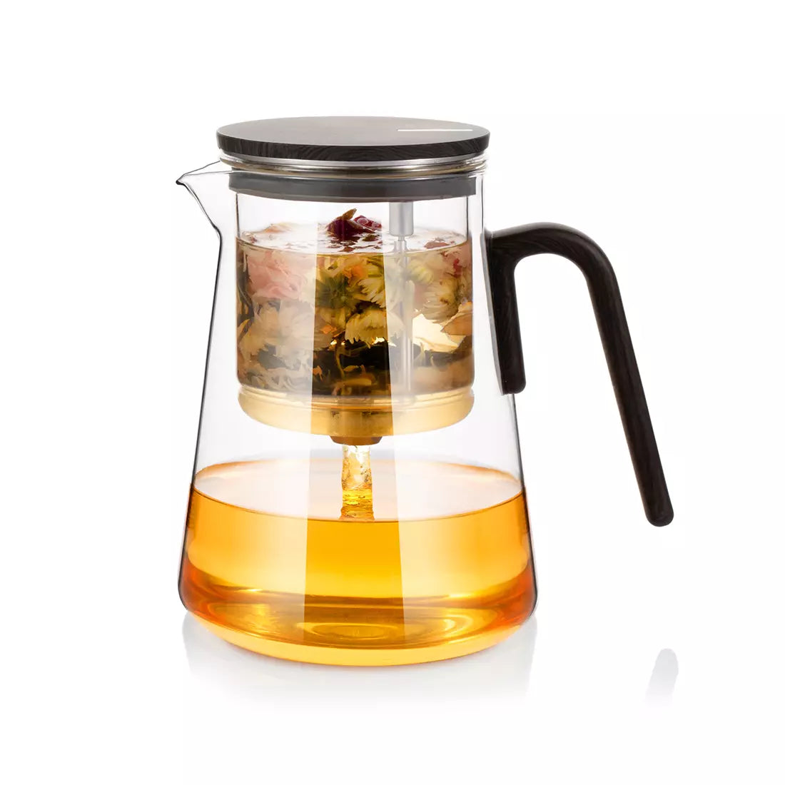 Magnetic Tea Pot 33.9 Oz with Infuser Wood Handle Black Walnut