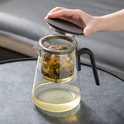Magnetic Tea Pot 33.9 Oz with Infuser Wood Handle Black Walnut