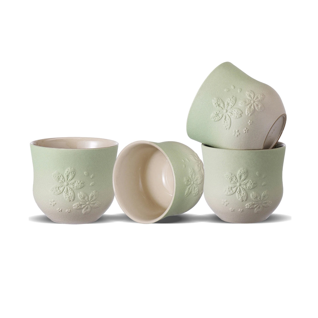 Matte Japanese Tea Cups Set 6.8 Oz Sakura Design Green