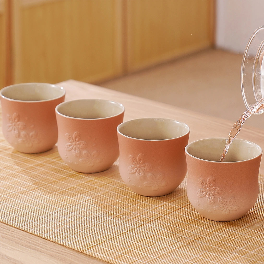 Matte Japanese Tea Cups Set 6.8 Oz Sakura Design Pink
