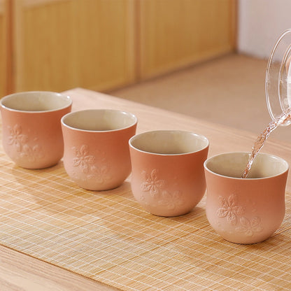 Matte Japanese Tea Cups Set 6.8 Oz Sakura Design Pink