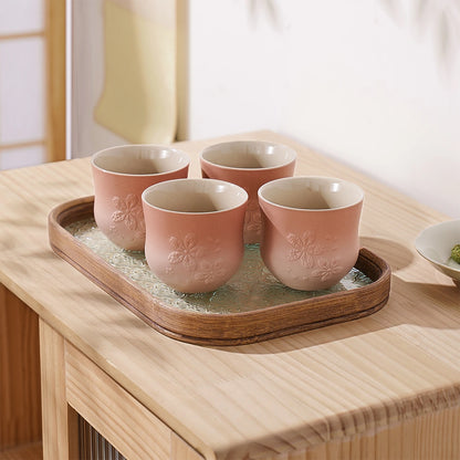 Matte Japanese Tea Cups Set 6.8 Oz Sakura Design Pink