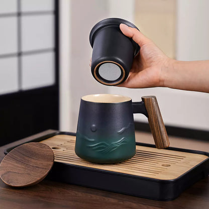 Tea Strainer Cup &amp; Infuser 14.5 Oz Black &amp; Army Green